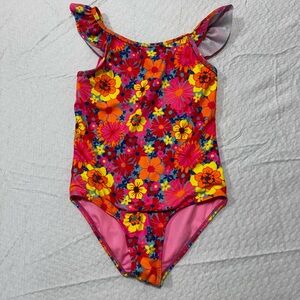 B magical | size 10 girls one piece bright floral swimsuit pink orange yellow